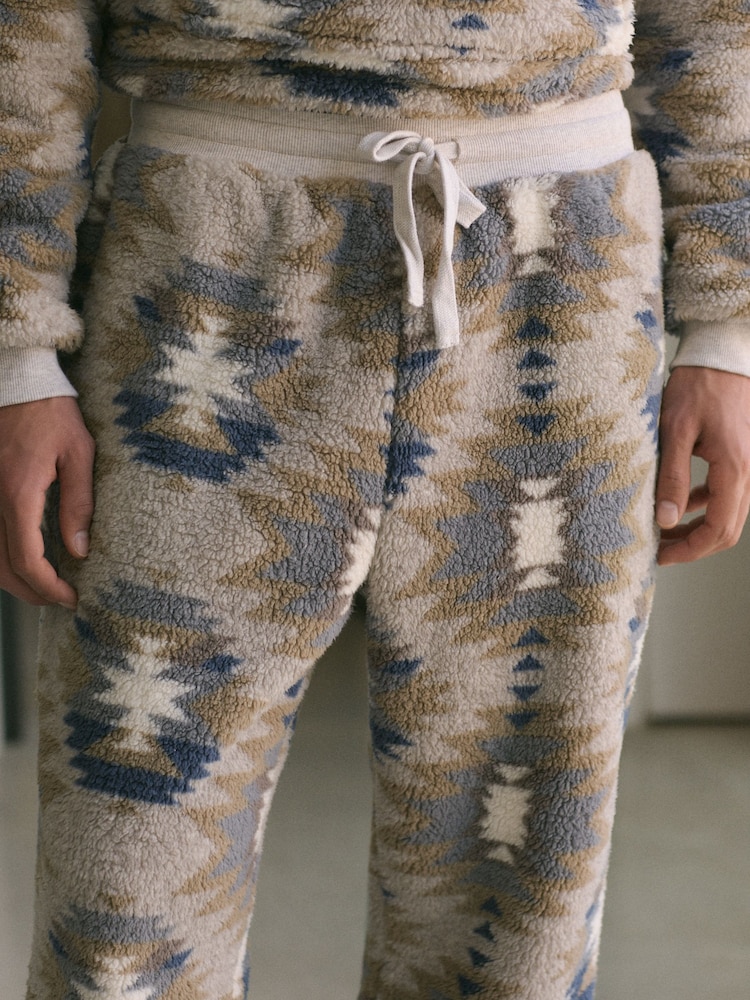 Buy Stone Navajo Fleece Borg Cuffed Joggers from Next Bahrain