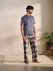 Grey/Stone Check Motionflex Cosy 100% Cotton Pyjamas Set - Image 1 of 10