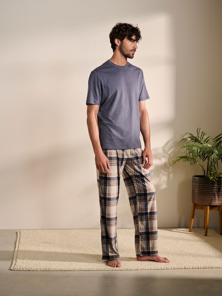 Grey/Stone Check Motionflex Cosy 100% Cotton Pyjamas Set - Image 1 of 10