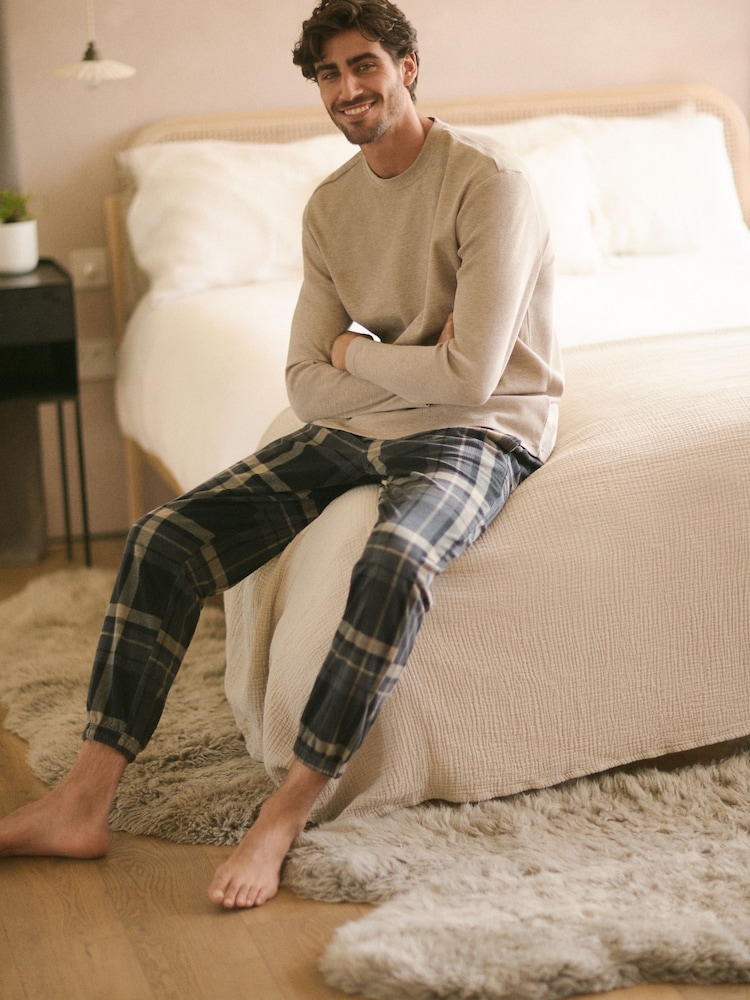 Black/Neutral Check Cosy Textured Long Sleeve Pyjamas Set - Image 2 of 11 Black/Neutral Check Cosy Textured Long Sleeve Pyjamas Set - Image 2 of 11