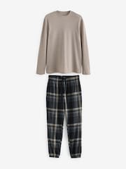 Black/Neutral Check Cosy Textured Long Sleeve Pyjamas Set - Image 7 of 11