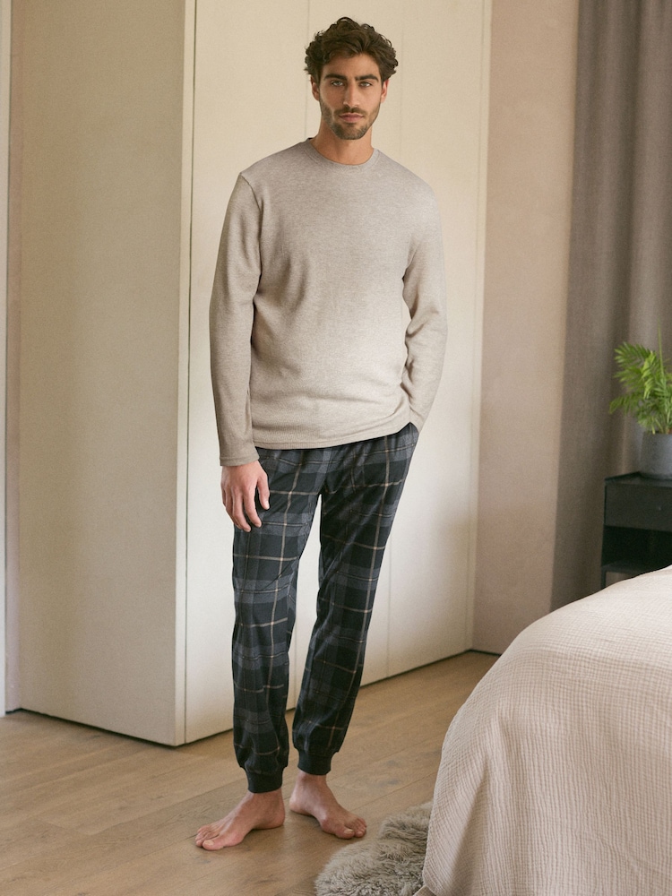 Black/Stone Check Motionflex Cosy Pyjamas Set - Image 2 of 10