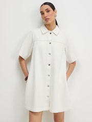 River Island Cream Denim Button Through Mini Dress - Image 1 of 4