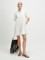 River Island Cream Denim Button Through Mini Dress - Image 2 of 4