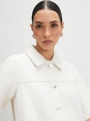 River Island Cream Denim Button Through Mini Dress - Image 3 of 4