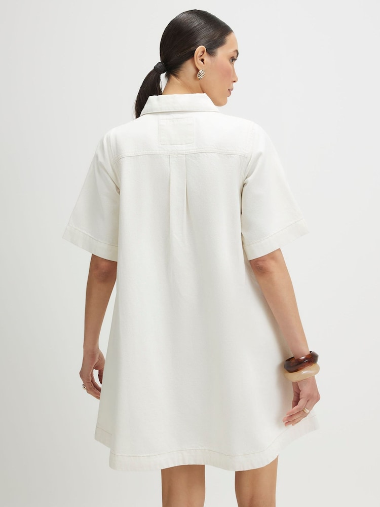 River Island Cream Denim Button Through Mini Dress - Image 4 of 4