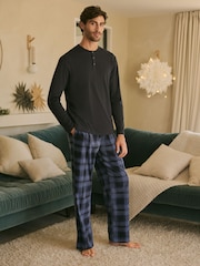 Navy Blue Check Cosy Textured Long Sleeve Pyjama Set - Image 1 of 11