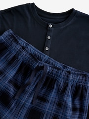 Navy Blue Check Cosy Textured Long Sleeve Pyjama Set - Image 10 of 11