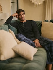 Navy Blue Check Cosy Textured Long Sleeve Pyjama Set - Image 2 of 11