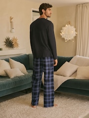 Navy Blue Check Cosy Textured Long Sleeve Pyjama Set - Image 3 of 11