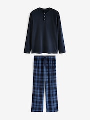 Navy Blue Check Cosy Textured Long Sleeve Pyjama Set - Image 7 of 11