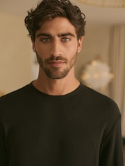 Black/Stone Check Cosy Textured Long Sleeve Pyjamas Set - Image 3 of 10