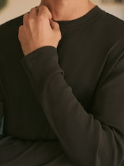 Black/Stone Check Cosy Textured Long Sleeve Pyjamas Set - Image 5 of 10