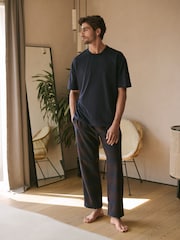 Navy Blue /Burgundy Check Cosy Brushed Pyjamas Set - Image 1 of 11