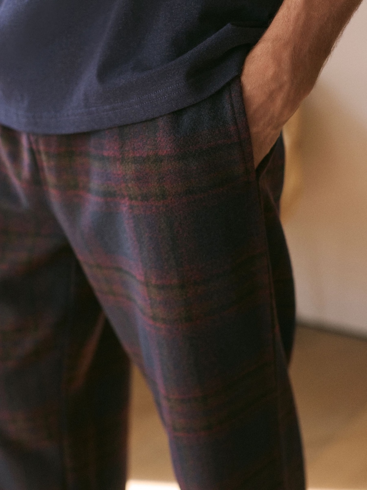 Navy Blue /Burgundy Check Cosy Brushed Pyjamas Set - Image 2 of 11