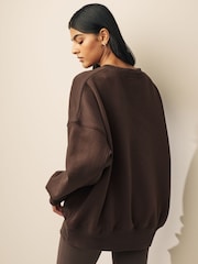Chocolate Brown Oversized Heavyweight Brushed Longline Crew Neck Sweatshirt - Image 2 of 7