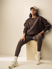 Chocolate Brown Oversized Heavyweight Brushed Longline Crew Neck Sweatshirt - Image 4 of 7