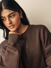 Chocolate Brown Oversized Heavyweight Brushed Longline Crew Neck Sweatshirt - Image 5 of 7