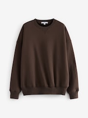 Chocolate Brown Oversized Heavyweight Brushed Longline Crew Neck Sweatshirt - Image 6 of 7