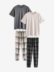 Black/Stone Check Motionflex Cosy Pyjamas Set 2 Pack - Image 1 of 14
