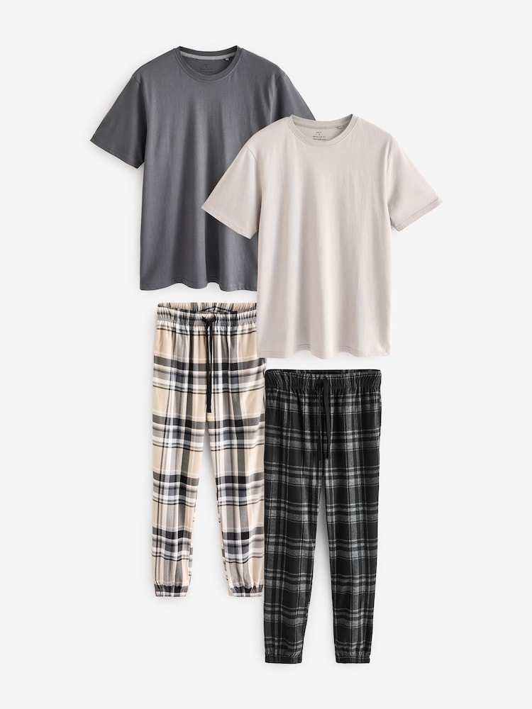 Black/Stone Check Motionflex Cosy Pyjamas Set 2 Pack - Image 1 of 14