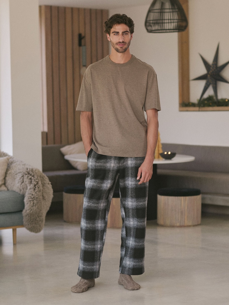 Black/Tan Check Cosy Brushed Pyjamas Set - Image 1 of 11