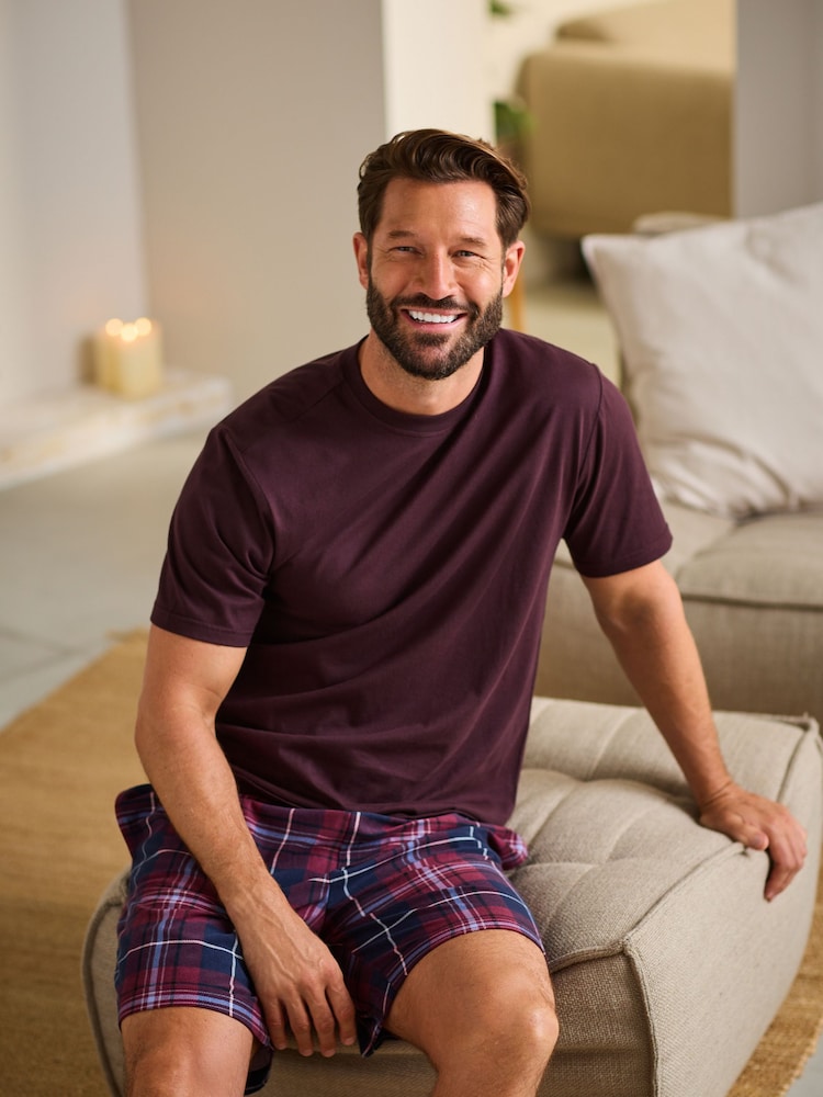 Roșu/bleumarin Albastru Verificare - 100% Bumbac Motionflex Set de pijamale scurte confortabile - Imaginea 1 din 11 Roșu/bleumarin Albastru Verificare - 100% Bumbac Motionflex Set de pijamale scurte confortabile - Imaginea 1 din 11