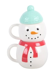 Something Different Set of 2 White Winter Snowman Stacking Mugs - Image 2 of 5