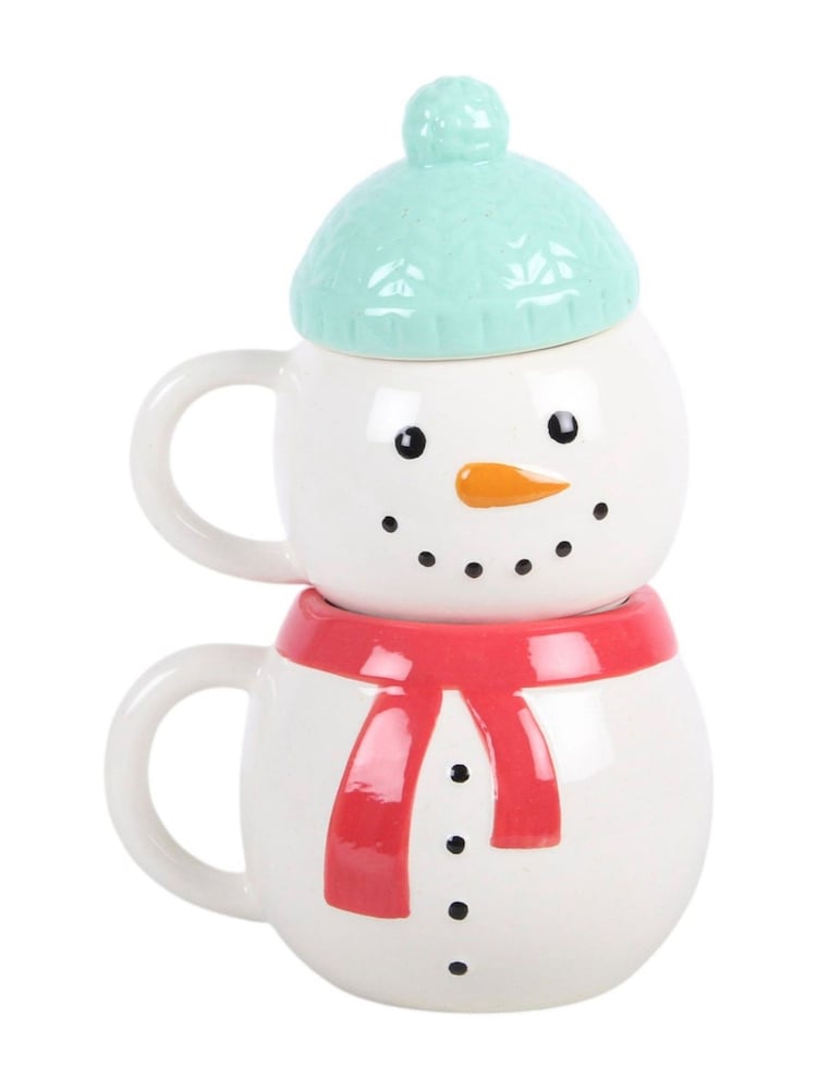 Something Different Set of 2 White Winter Snowman Stacking Mugs - Image 2 of 5 Something Different Set of 2 White Winter Snowman Stacking Mugs - Image 2 of 5