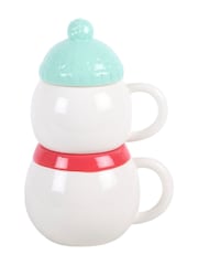 Something Different Set of 2 White Winter Snowman Stacking Mugs - Image 4 of 5