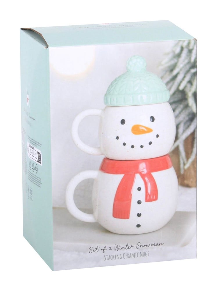 Something Different Set of 2 White Winter Snowman Stacking Mugs - Image 5 of 5 Something Different Set of 2 White Winter Snowman Stacking Mugs - Image 5 of 5