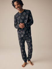 Black/White 100% Cotton Matching Family Mens Christmas Tree Pyjamas - Image 1 of 11