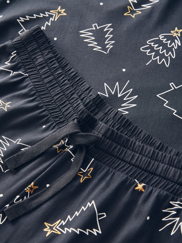 Black/White 100% Cotton Matching Family Mens Christmas Tree Pyjamas - Image 10 of 11