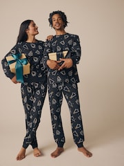 Black/White 100% Cotton Matching Family Mens Christmas Tree Pyjamas - Image 3 of 11