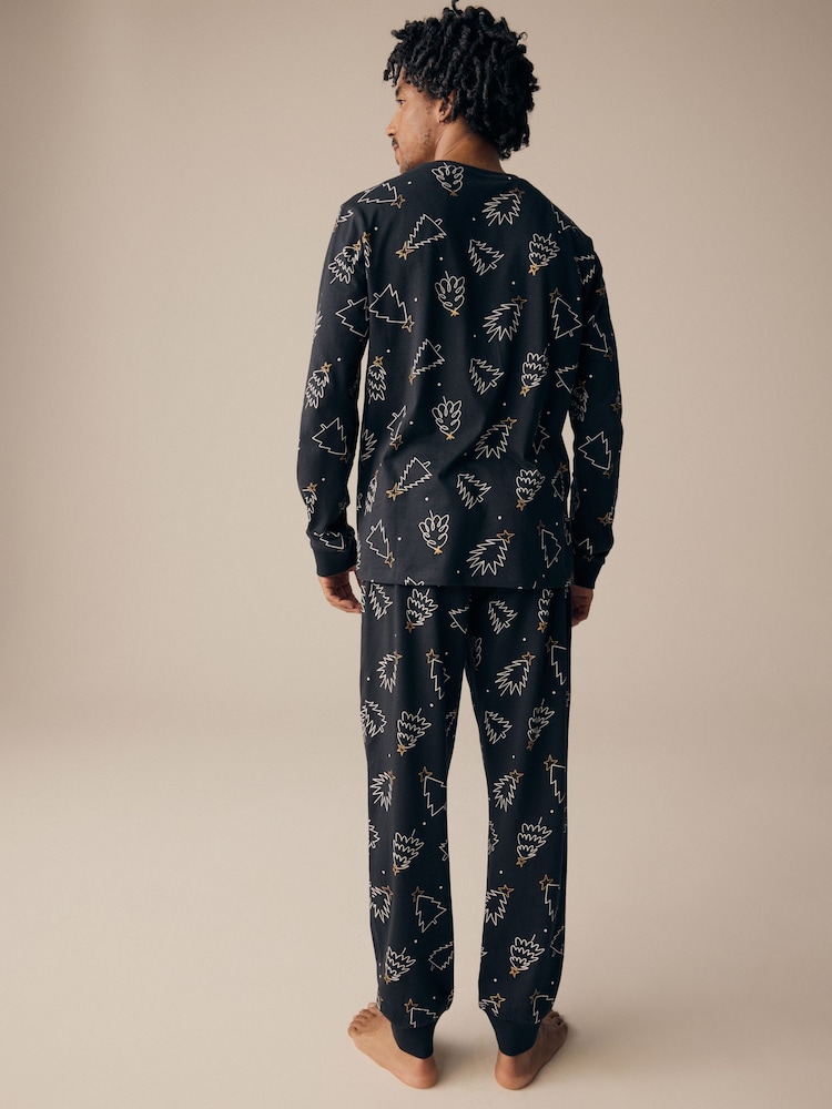 Black/White 100% Cotton Matching Family Mens Christmas Tree Pyjamas - Image 4 of 11