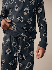 Black/White 100% Cotton Matching Family Mens Christmas Tree Pyjamas - Image 6 of 11