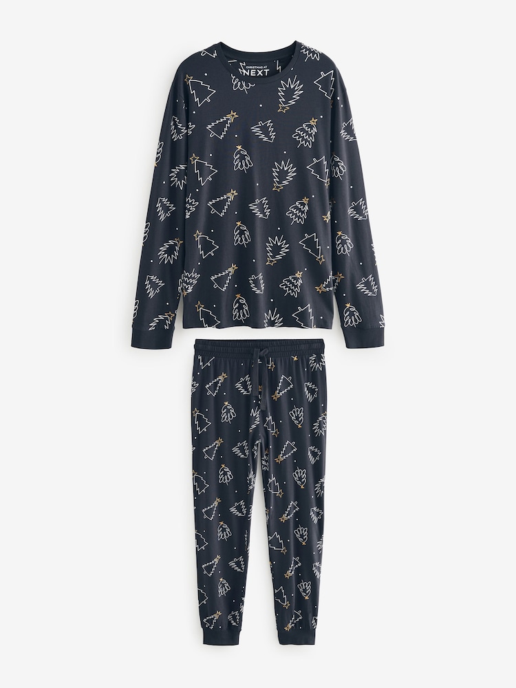 Black/White 100% Cotton Matching Family Mens Christmas Tree Pyjamas - Image 7 of 11
