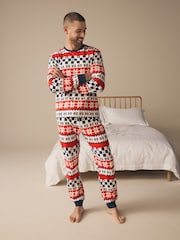 Red/Navy Blue 100% Cotton Matching Family Mens Christmas Ho Ho Ho Fairisle Pattern Pyjamas - Image 1 of 12