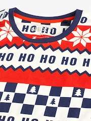 Red/Navy Blue 100% Cotton Matching Family Mens Christmas Ho Ho Ho Fairisle Pattern Pyjamas - Image 10 of 12