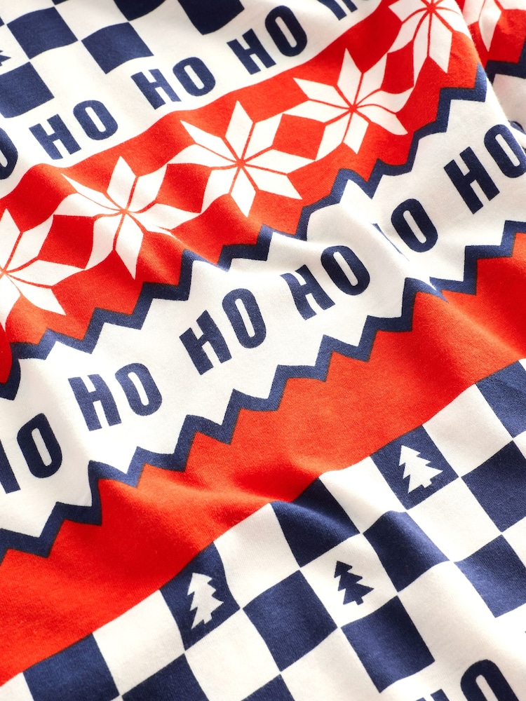 Red/Navy Blue 100% Cotton Matching Family Mens Christmas Ho Ho Ho Fairisle Pattern Pyjamas - Image 12 of 12
