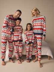 Red/Navy Blue 100% Cotton Matching Family Mens Christmas Ho Ho Ho Fairisle Pattern Pyjamas - Image 2 of 12