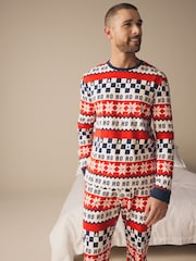 Red/Navy Blue 100% Cotton Matching Family Mens Christmas Ho Ho Ho Fairisle Pattern Pyjamas - Image 3 of 12