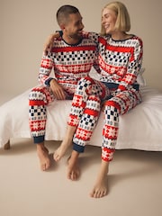 Red/Navy Blue 100% Cotton Matching Family Mens Christmas Ho Ho Ho Fairisle Pattern Pyjamas - Image 5 of 12