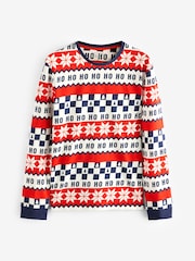 Red/Navy Blue 100% Cotton Matching Family Mens Christmas Ho Ho Ho Fairisle Pattern Pyjamas - Image 8 of 12
