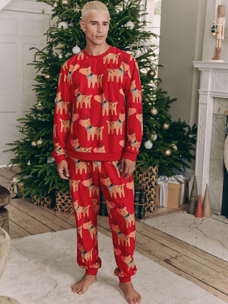 Red Matching Family Mens Christmas Reindeer Pyjamas - Image 1 of 10