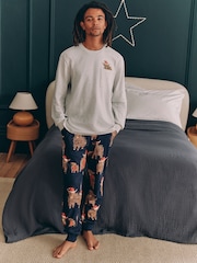 Grey/Navy Blue Mens Matching Family Christmas Hamish The Highland Cow 100% Cotton Pyjamas - Image 1 of 5