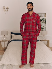 Red Check 100% Cotton Matching Family Mens Christmas Flannel Pyjamas - Image 1 of 8