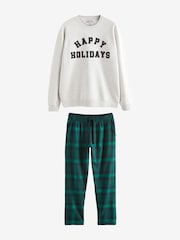 Grey/Green Mens Matching Family Christmas Happy Holidays Pyjamas - Image 6 of 9