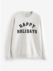 Grey/Green Mens Matching Family Christmas Happy Holidays Pyjamas - Image 7 of 9