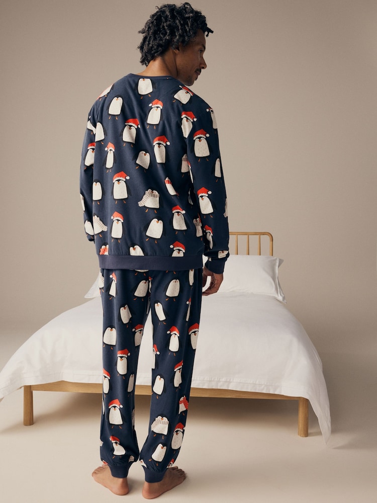 Navy Blue Matching Family Mens Christmas Penguin Pyjamas - Image 3 of 11